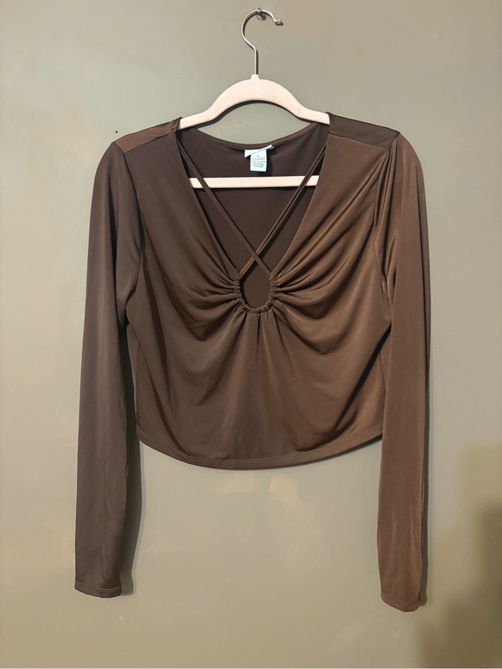 Rue21 Brown Long Sleeve Twist Front Top with Crisscross Straps